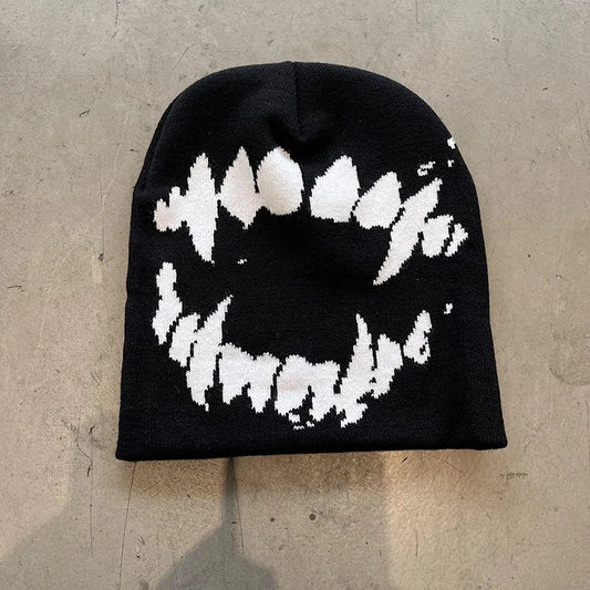 Women Hat Knitting Beanies Goth Tooth Caps Men Y2K Streetwear Winter Fashion Pullover Kpop Harajuku Vintage Warm Hip Hop Unisex